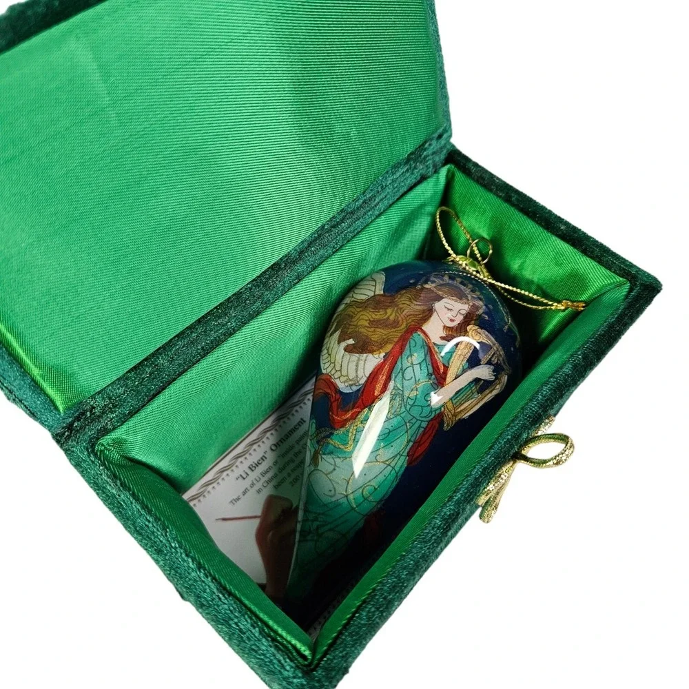 Pier 1 Li Bien Angel Ornament Inside Painted Tear Drop Shape Christmas Glass Box